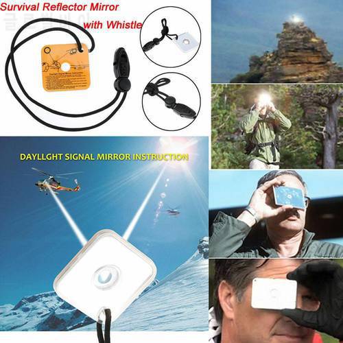 New Multifunction Survival Emergency Rescue Signal with Acrylic Heliograph Whistle Tool Rope Outdoor Mirror T7B4