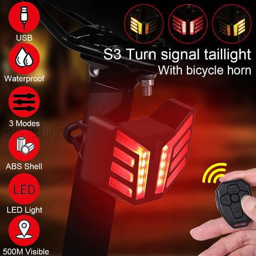 Bicycle Tail Light USB Bike Rear Light Wireless Remote Control Turn Signal for Bicycle with Horn Mountain MTB Road Accessories