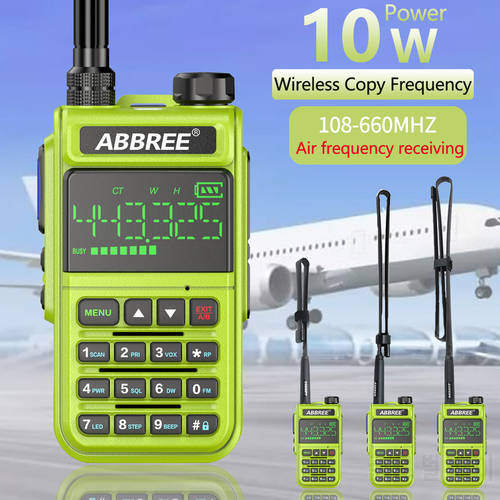 ABBREE AR-518 Walkie Talkie High Power 108-660MHz Full Band Air Band Wireless Copy frequency Two Way Radio add Tactical Antenna