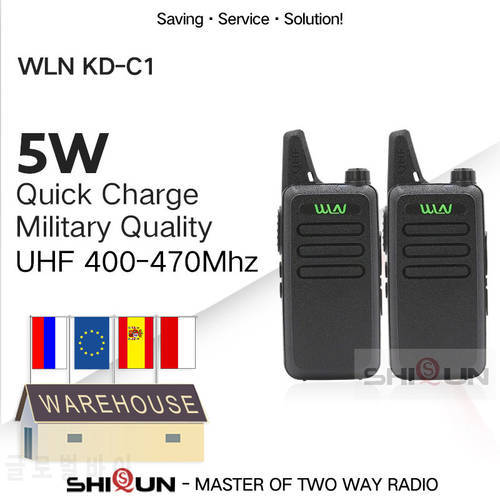 2pcs WLN KD-C1 Mini Walkie Talkie 5W UHF Handheld Two Way Radios RT22 WLN Radio 5W Mini Portable 2 way radio UHF 400-470 USB