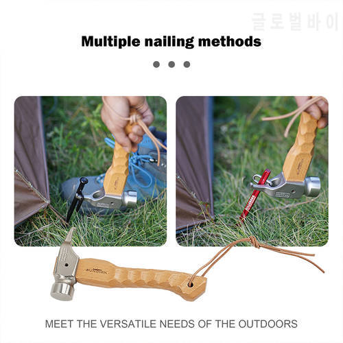 Camping Hammer Stainless Steel Copper Beech Wood Handle with Cowhide Hanging Rope Outdor Hiking Tent Multifunctional Tool Hammer