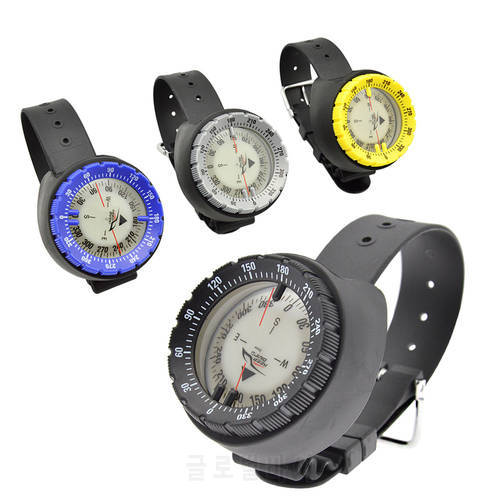 50m Waterproof Diving Compass Underwater Caving Camping Compass with Wristband Diving Scuba Watchband Fluorescent Dial Compass