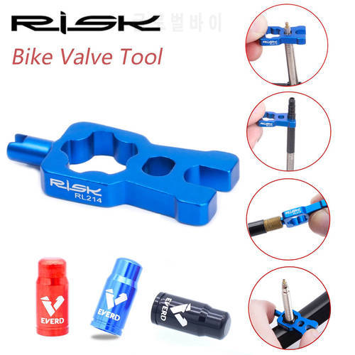 RISK 4 in 1 Bike Valve Core Wrench With 2 Presta Valve caps set Road Bicycle Valve Installation Removal Portable Repair Tool