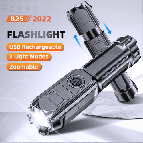 Flashlight B25 USB Rechargeable LED Torch with Zoom Function 3 Light Modes 18650 Battery Outdoor Lighting LED Flashlight