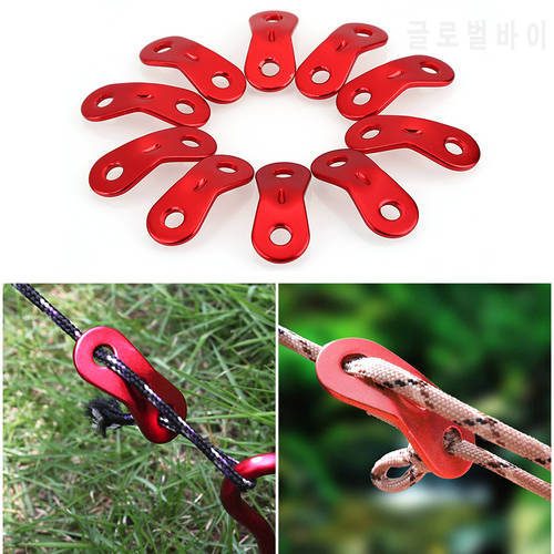 10pcs/set Outdoor Camping Hiking Tent Parachute Cord Rope Buckle Aluminum Alloy Cord Buckle Tensioners Fastener Travel Kit Tools