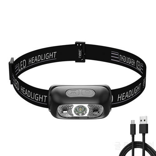 Induction USB Rechargeable LED Headlamp Strong Light Adjustable Outdoor Waterproof Warning Head Torch Flashlight for Camp Fish