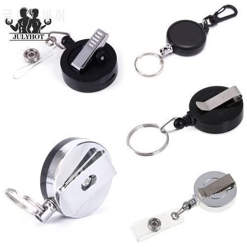 1pc Half-Metal Retractable Pull Key Ring Anti Lost Recoil Reel Belt Clip Smooth Durable Badge Tag Card Holder Outdoor Tools