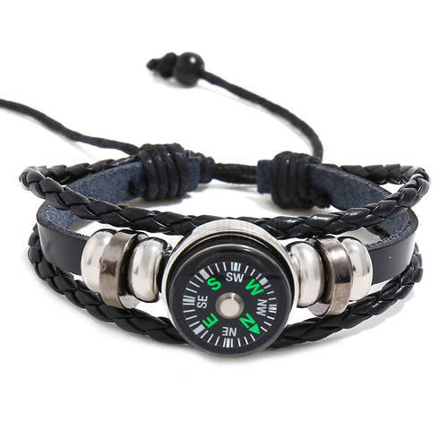 Beaded cowhide Bracelet multi-layer woven outdoor mountaineering camping compass Leather Bracelet hiking gear