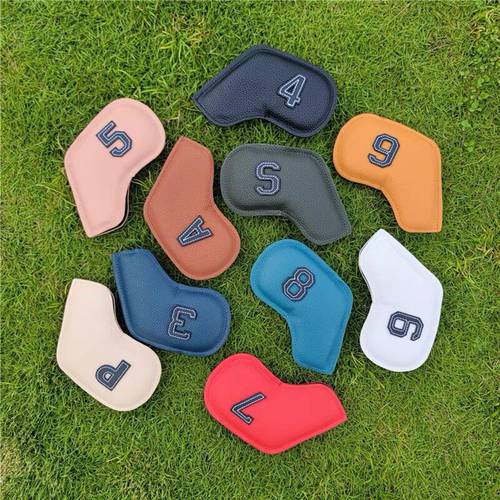 10pcs/set Golf Iron Head Cover PU Leather Golf Club Head Cover Number 4-9 ASPX Wedge Cover Sport Training Equipment Accessories