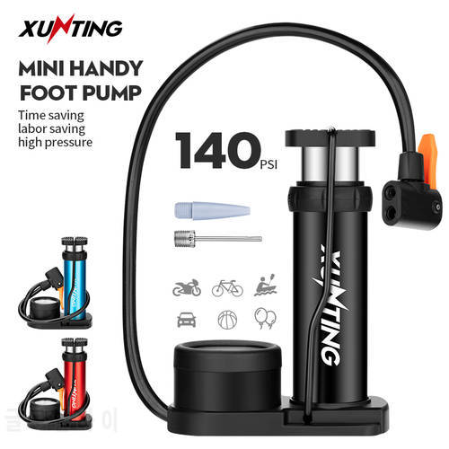 Xunting Mini Bike Foot Pump MAX 140PSI Tire Pumps with Gauge Presta Schrader Valve with Needle for Road Mountain Bicycle Pump