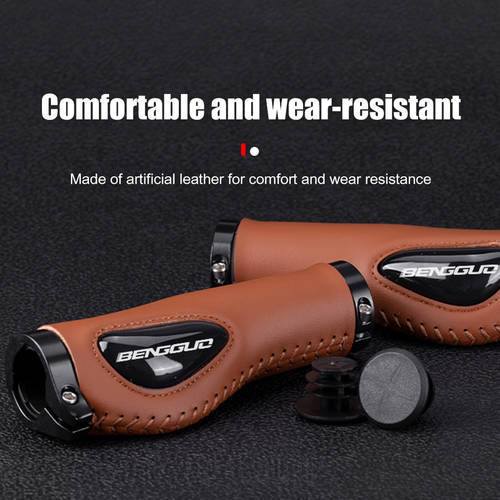 Bicycle Grip Aluminum Alloy Lock Ring Leather Integrated Mountain Bike Handlebar Retro Design Cycling Accessories for MTB