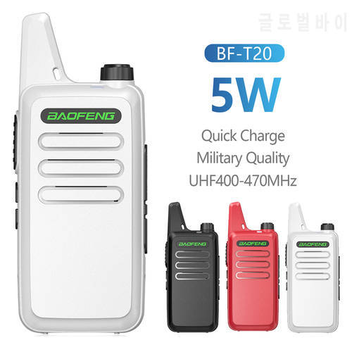 2 PCS Baofeng BF-T20 Mini Walkie Talkie White USB Charging Support 16 Channels UHF 400-470MHZ For BF-C9 KD-C1Two Way Radio