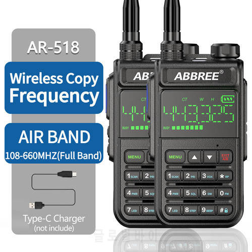2 PCS ABBREE AR-518 Full Bands 108-660MHz Amateur Ham Two Way Radio Air Band Walkie Talkie VOX Police Scanner Aviation Marine