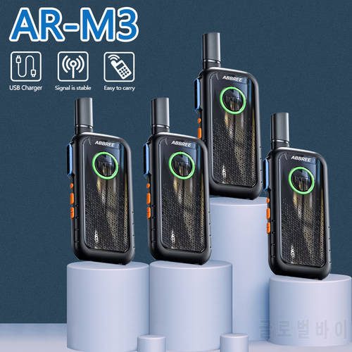 ABBREE AR-M3 Mini Walkie Talkie UHF 400-470mHz Support USB Charging 16 Channels Portable Two Way Radio Hunting