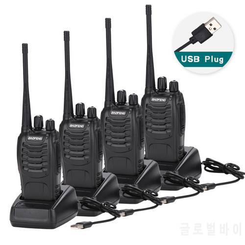 4Pcs Baofeng BF-888S Walkie Talkie USB charge adapter Portable Radio CB Radio UHF 888S Comunicador Transceiver+4 Headset