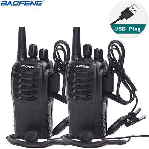 2Pcs Baofeng BF-888S Walkie Talkie USB Charge Adapter Portable Radio CB Radio UHF 888S Comunicador Transceiver+2 Headphone