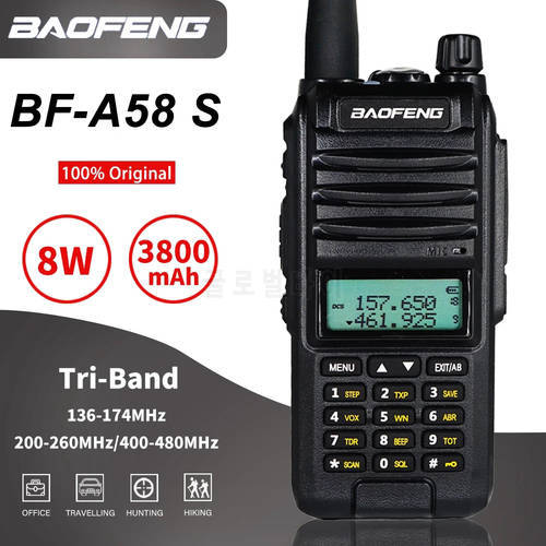 Baofeng Power 8W 3800mAh BF-A58S Professional Walkei Talkie Handheld Tri-Band Two Way Ham Radio Dual Band VHF/UHF FM Transceiver