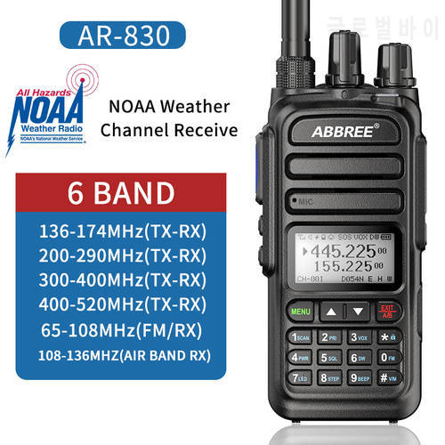 ABBREE Air Band Walkie Talkie AR-830 6 Band Wireless Copy Frequency Walkie Talkie NOAA Weather Channel Receive Ham Two Way Radio