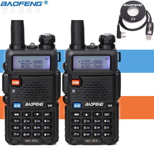 2Pcs BaoFeng BF-R3 Tri-Band Walkie Talkie 136-174Mhz/220-260Mhz/400-520Mhz 2 Antenna portable Amatuer Of UV5R Radio+USB Cable
