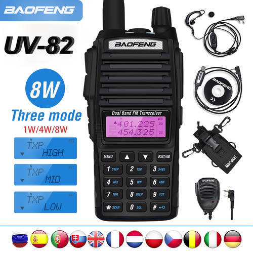 Baofeng UV-82 Walkie Talkie VHF UHF Dual Band Handheld Ham CB Radio Long Range Transceiver High Power UV82 Professional Hunting