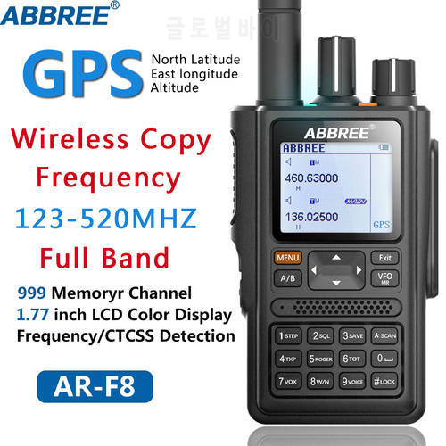 ABBREE AR-F8 Automatic copy frequency 123-520mhz full band with 999CH Amateur GPS Long Range DistanceTwo Way Radio Walkie Talkie
