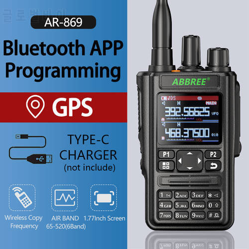AR-869 Walkie Talkie Bluetooth Program GPS Transceiver 136-520Mhz All Bands FM AM Band Receiver Type-C Charge Hunting Intercom