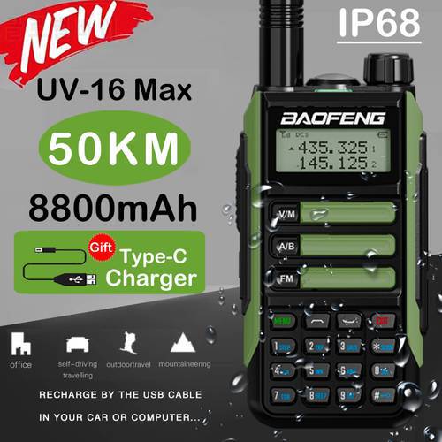 2023 Baofeng UV-16 Max IP68 Waterproof Walkie Talkie Dual Band High Power CB Radio Vhf Uhf CB Ham Radio Long Range Two Way Radio