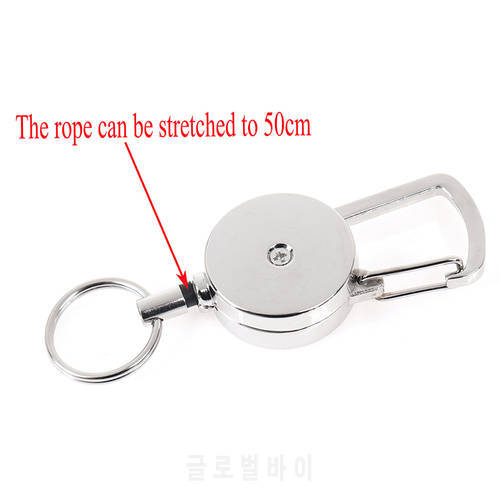 1pc Retractable Pull Key Ring Chain Clip Carabiner Holder Recoil Extends To 50cm