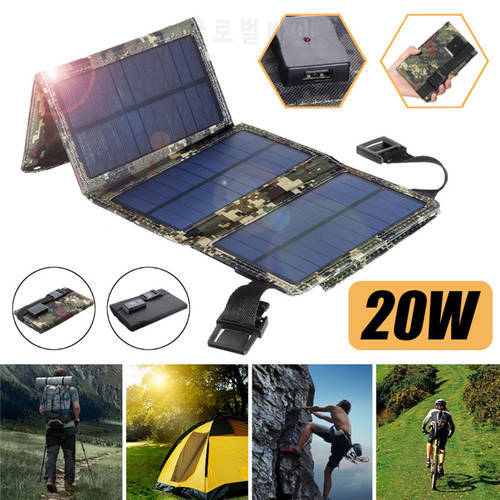 20W Solar Panel Foldable Portable Waterproof 5V USB Energy Solar Cell Bank Battery Charger for Mobile phone Camping Devices