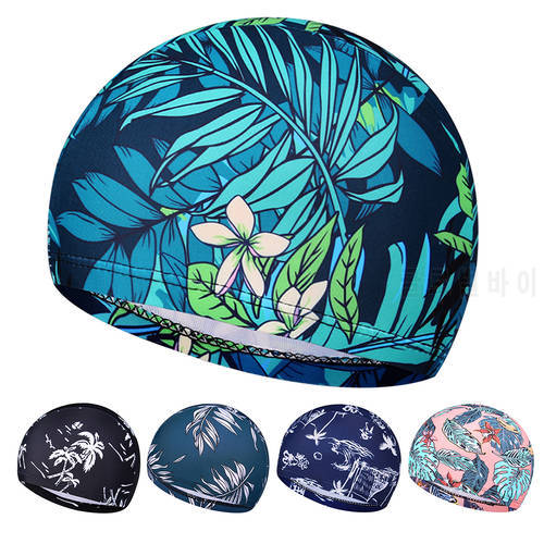 Fashion Quick-Drying Printed Swimming Caps for Adults Waterproof Polyester spandex Elastic Ear Hair Summer Bathing Hat One Size