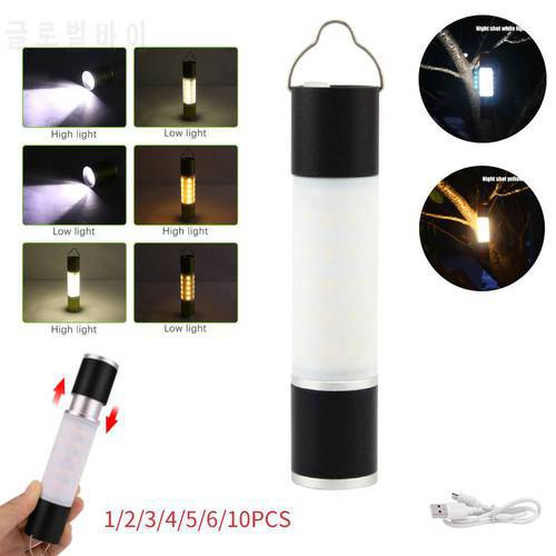 1-10pcs USB Rechargeable Hanging Flashlight Zoomable Aluminum alloy + ABS LED Torch Camping Tent Lamp Torch Outdoor Night Light