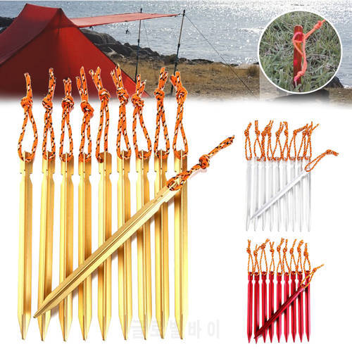 10pcs/set 18cm Aluminum alloy Tent Pegs With Reflective Rope Ground Nail Stake Camping Hiking Equipment Outdoor Tent Accessories