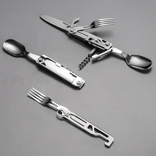 Folding Camping Cutlery Multi-function Portable Tableware Knife Fork Spoon Bottle Opener Outdoor Cutlery Camping Equipment