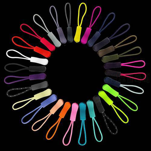 50PCS Pure Color Zipper Pull End Fit Rope Tag Fixer Zip Cord Tab Replacement Clip Puller For Travel Bag Suitcase Tent Backpack
