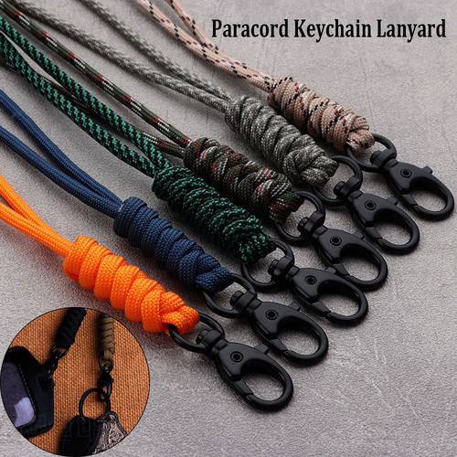 48cm Paracord Keychain Lanyard Rotatable Buckle Parachute Cord Backpack Key Ring Outdoor Emergency Survival Neck Hanging Rope