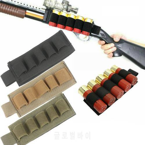 5 Round Hunting MOLLE Shotgun Stock Shell 12 Gauge Holder Ammo Pouch Nylon Molle Pouch Holder Bullet Mag Bag For Hunting