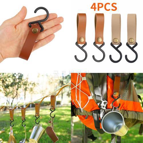 S-Shaped PU Leather Hanging Hooks Triangle Storage Rack Shelf Hook Keychain Portable Outdoor Camping Hiking Hook Camping Hanger