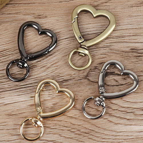 Heart Buckles Clips Carabiner Zinc Alloy Plated Gate Spring Rings Round Push Trigger Snap Hooks Carabiner Black/gold/silver