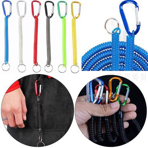 Plastic Retractable Tether Camping Carabiner Spring Elastic Rope Anti-lost Phone Keychain Portable Fishing Lanyards