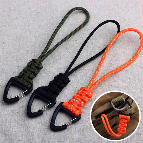 1Pcs 20cm 6 Styles Paracord Keychain Military Braided Nylon Lanyard Metal Triangle Buckle High Strength Parachute Cord Carabiner