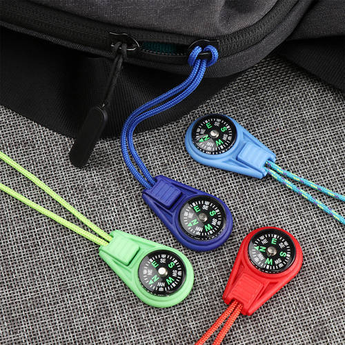 2PCS Mini Compass Zipper Tail Rope 120*26mm Colorful Plastic Outdoor Camping Hiking EDC Survival Portable Backpack Pendant Tools
