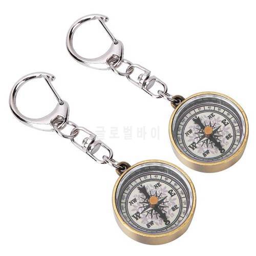2PCS Mini Compass Vintage Portable Zinc Alloy Compact Pocket Compass Keychain for Outdoor Navigation Tools