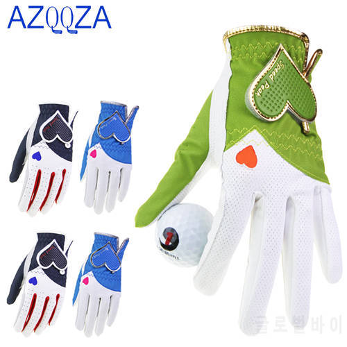 1 Pair Women Golf Gloves Left Right Hand Heart style Soft Anti-Slip Breathable Gloves Factory Outdoor Sports Protetive Gloves