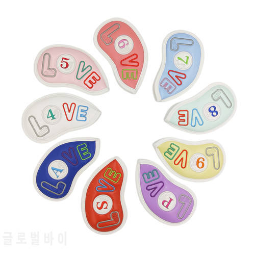 Love Golf Iron Headcovers Rainbow Colors 9 Pcs Set Embroidery Soft PU Leather Cute Ladies Club Covers