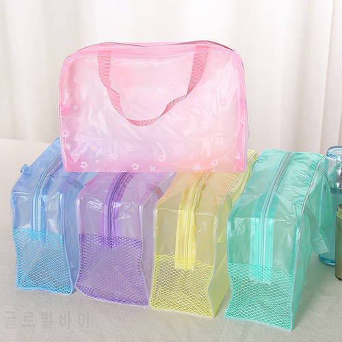 New Design Floral Print Transparent Waterproof Makeup Cosmetic Bag Travel Wash Toothbrush Pouch Toiletry Swimming Storage Bag