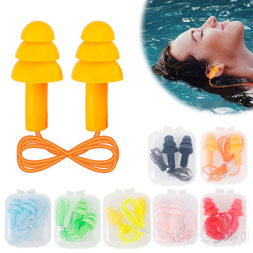 1Pair Swimming Earplugs Noise Reduction Comfort Earplugs Waterproof Silicone Soft Ear Plugs with Rope Protective for Swimming