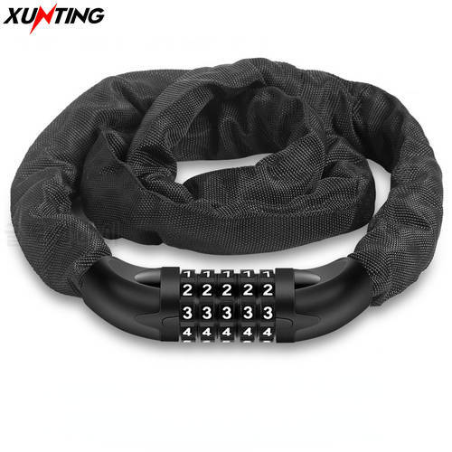 Xunting 55cm 74cm 139cm Bicycle Lock Mountain MTB Road Bike Safety Anti-theft Chain Lock Cycling Bicycle Accessories Bike Lock
