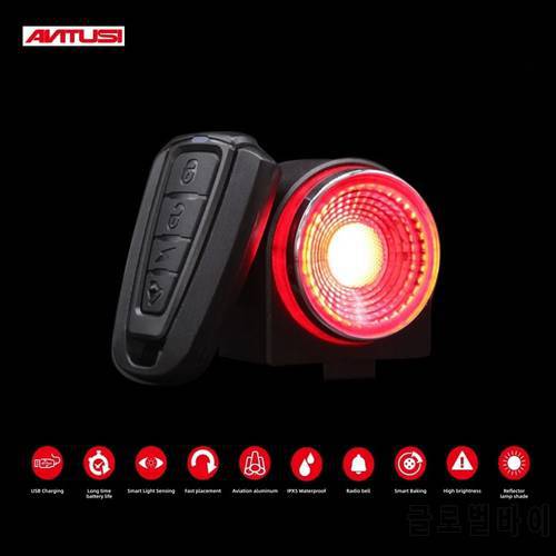ANTUSI A8 Remote Bicycle Rear Light Wireless Bell Road Bike Anti-theft Alarm Lock Automatic Brake Taillight Bicycle Accessories