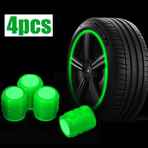 4PCS Luminous Tire Valve Caps Fluorescent Green Valve Caps Tire Decoration Car Motorcycle Bicycle Wheel Hub Glowing Valve Covers