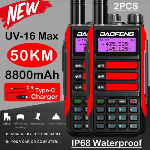 2PCS BaoFeng UV16 Max Powerful Walkie Talkie Station With Type-C Charger Comunicador Transceiver Upgrade UV5R PRO Two Way Radio